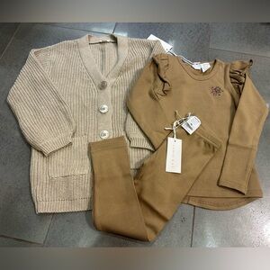 Jamie Kay 4y JK New Bundle Outfit Set Edith Cardigan, Putty Frill Top Legging